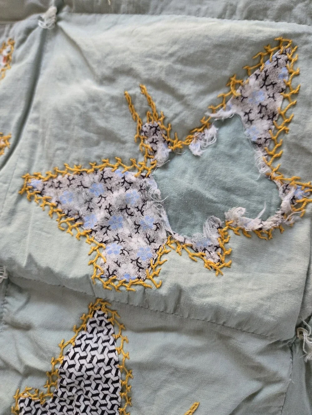 Vintage Full Butterfly Square Cotton Feedsack Quilt Distressed 84
